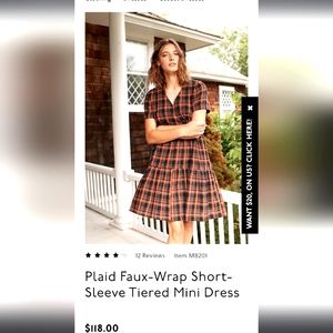 Madewell Plaid Short Sleeve Tiered Faux Wrap Mini Dress S & bag
